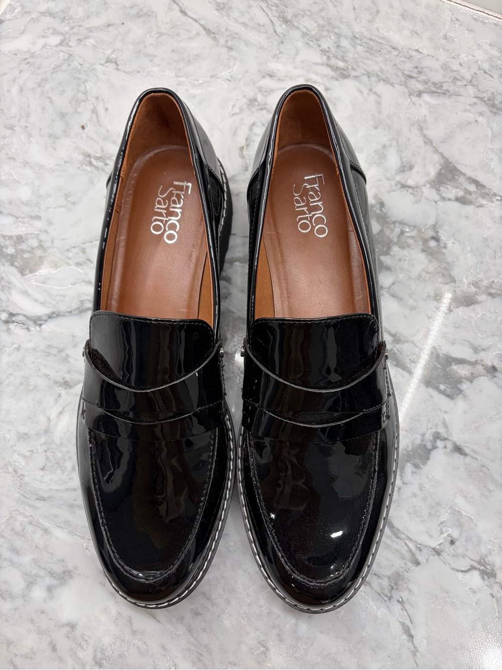 Franco Sarto Black Patent Penny Loafers